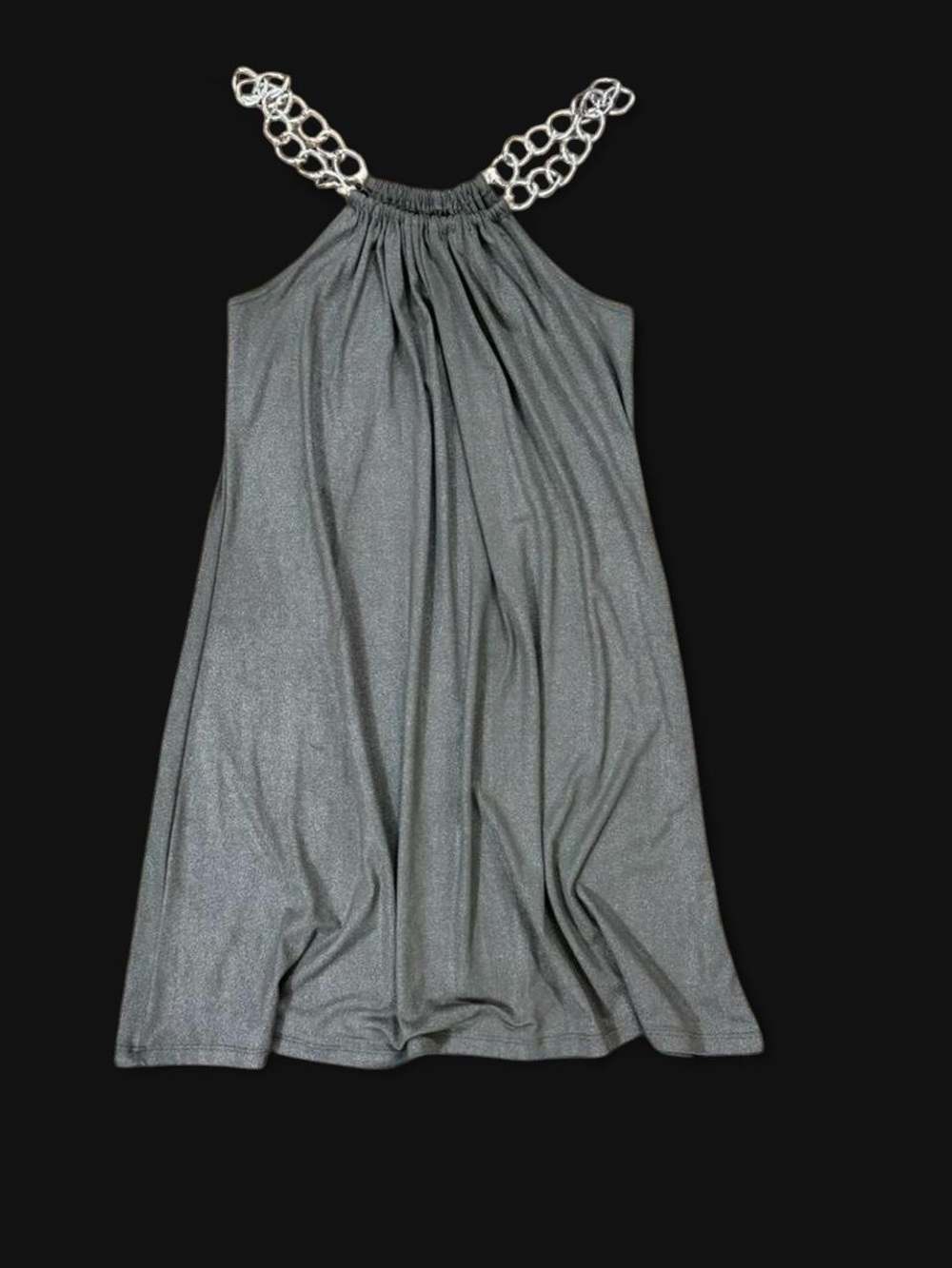Body Central Silver Halter Mini Dress Chain Strap Party Dress Women’s L